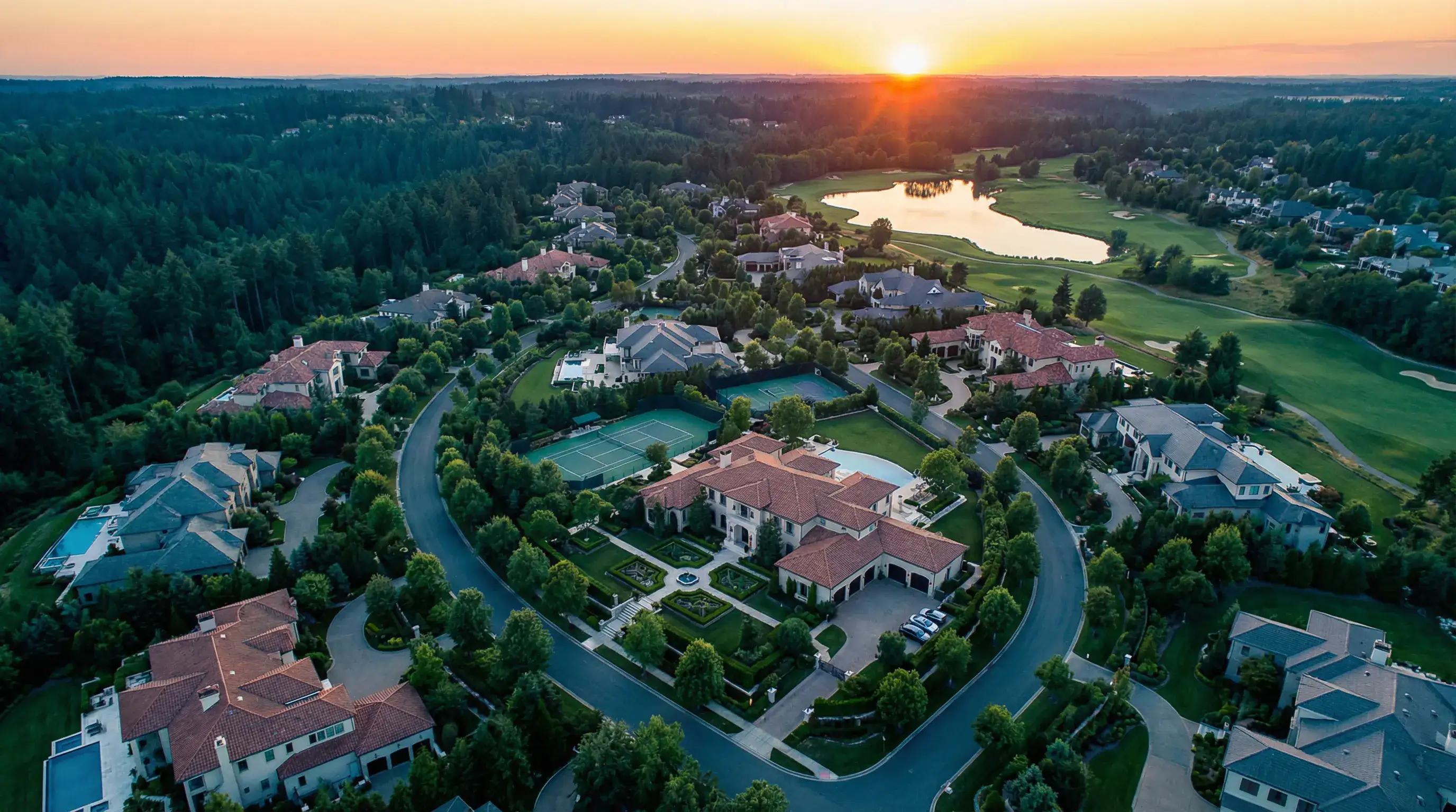 Aerial view of luxury estate community for depreciation secrets wealthy investors use
