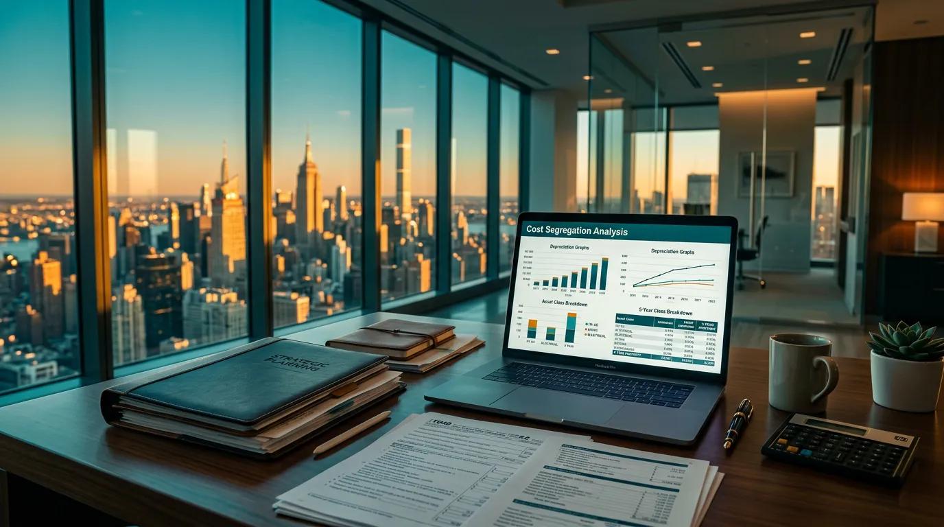 Modern office with financial documents and hidden compartments representing cost segregation secrets most tax advisors never share