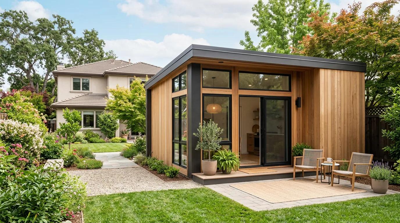 Modern accessory dwelling unit in backyard with cost segregation study documents and tax deduction calculations