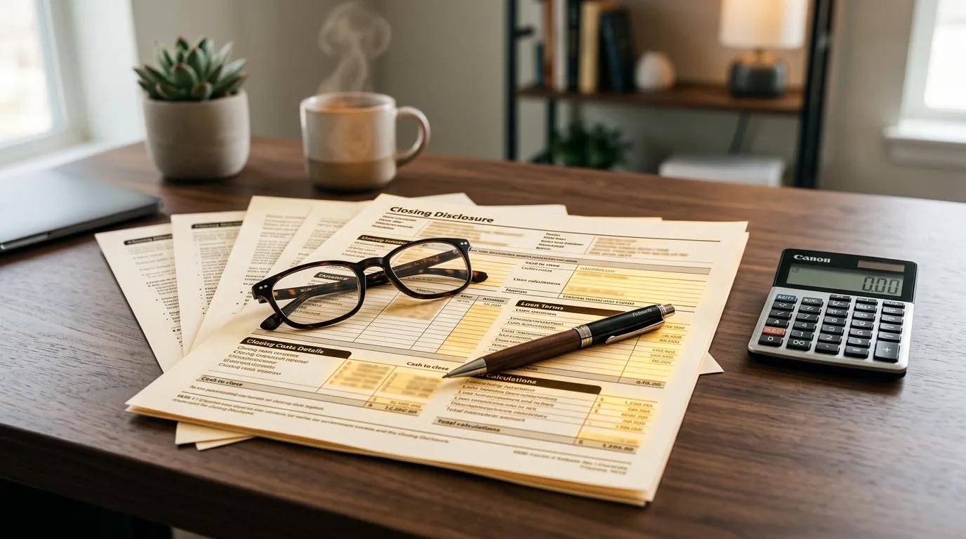 Closing Disclosure document with highlighted sections showing sale price, property address, and closing date fields used for cost segregation basis calculation