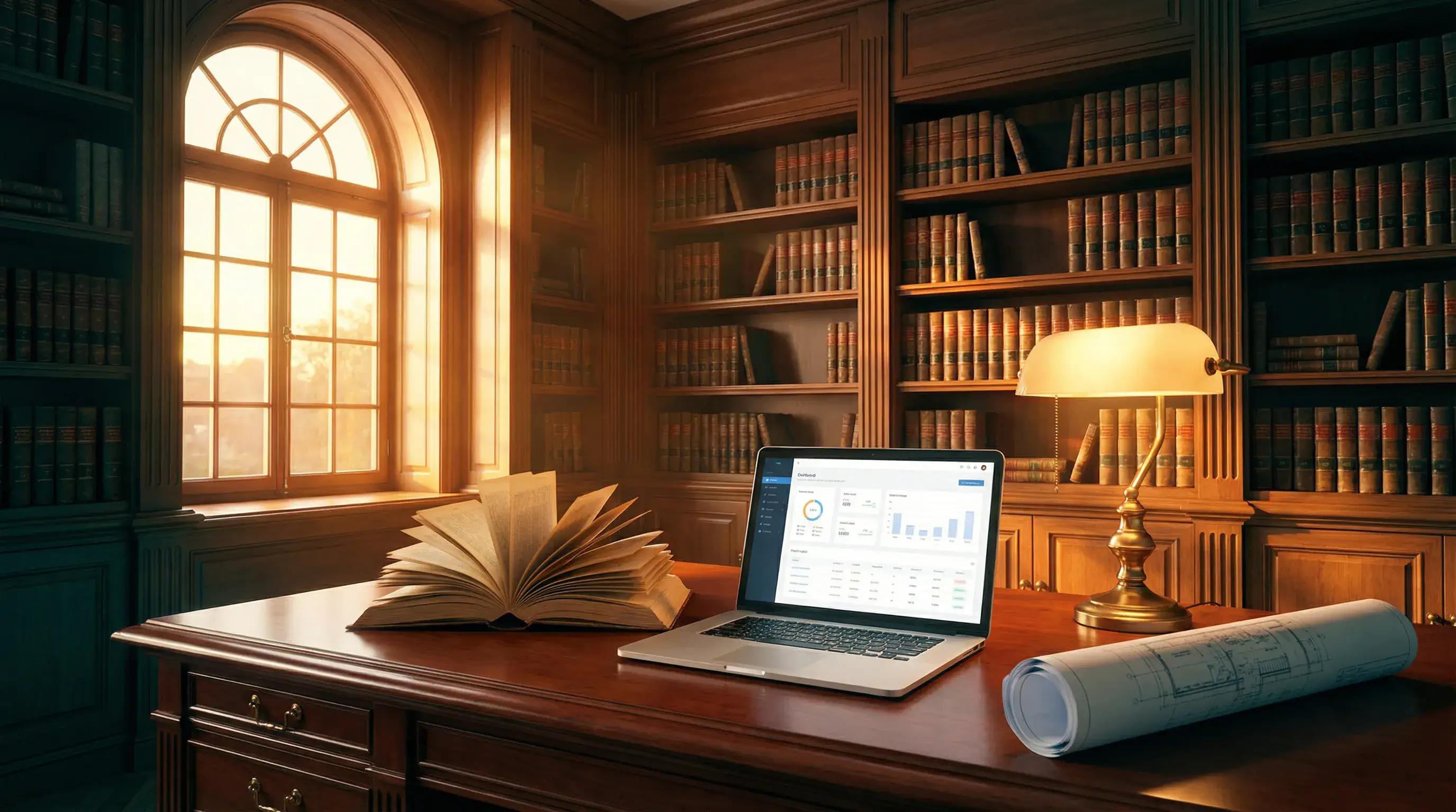 Legal library with law books and building blueprints for comprehensive cost segregation legal guide