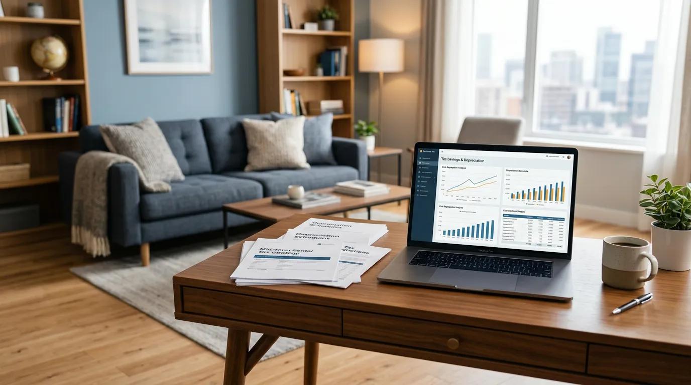 Mid-term rental property with tax strategy documents showing passive activity rules and cost segregation analysis