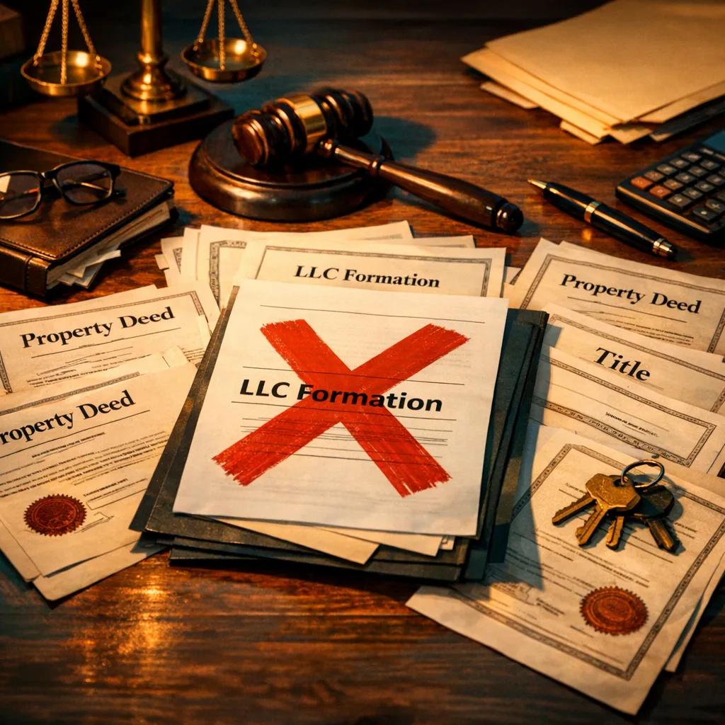 Entity formation documents with warning for most expensive mistake entity reuse in real estate