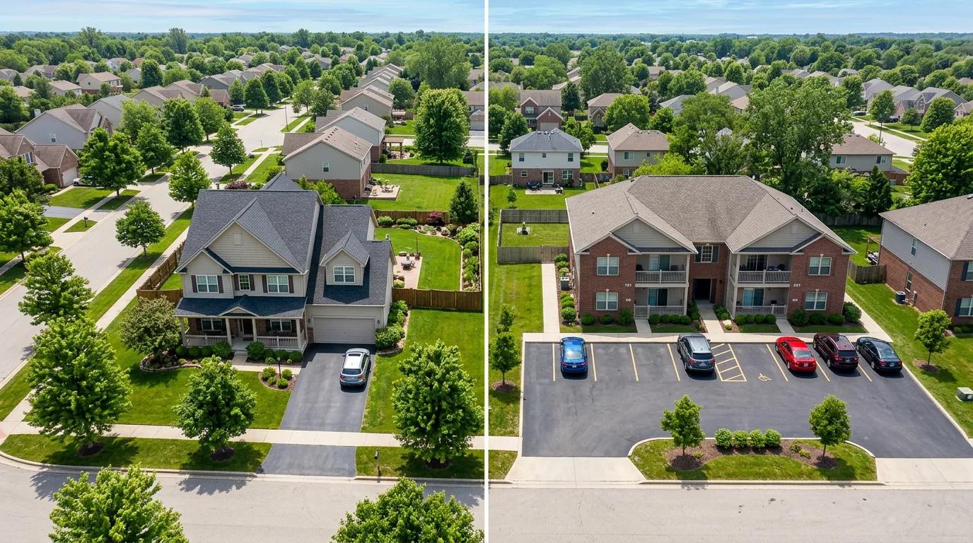 Side-by-side comparison of single-family home and small multifamily property with cost segregation analysis documents and depreciation calculations