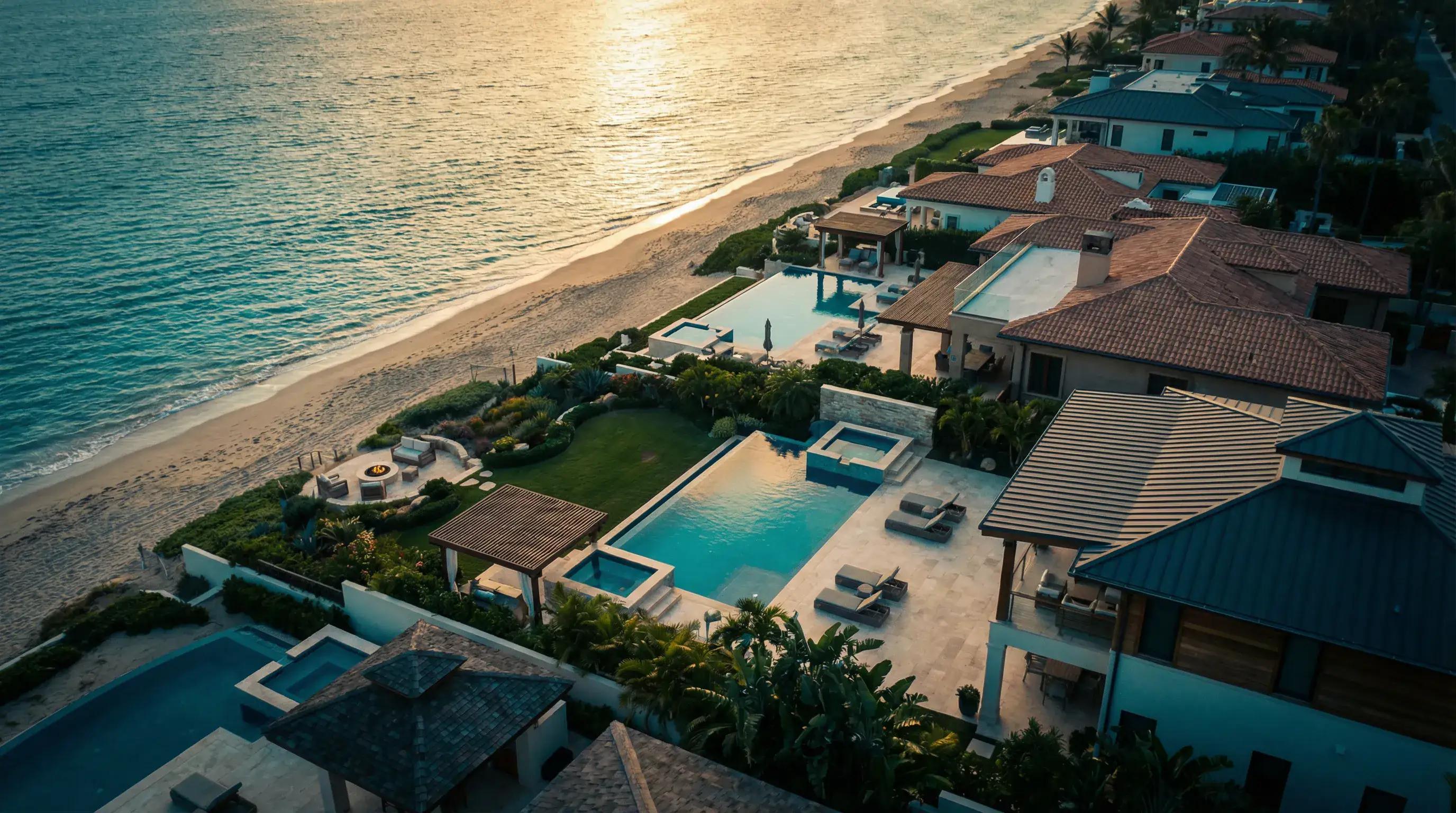 Aerial view of luxury vacation rental properties with pools for REPS and STR tax strategy comparison